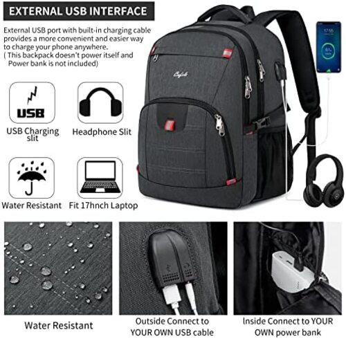신학기 가방 미국 백팩 CAFELE, 방수 라지 17인치 노트북 수납, USB 충전 포트 포함-630457