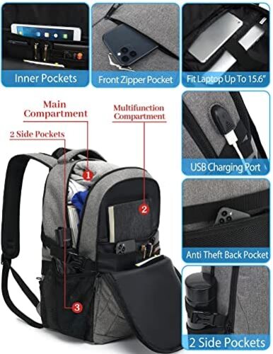 신학기 가방 미국 백팩 ProEtrade 노트북 수납, 학교 업무용 USB 충전 포트 15.6인치, 남성용 그레이-630428