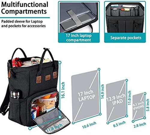 신학기 가방 미국 백팩 엑스트라 라지 런치, 여성용 17인치 여행용 노트북 수납, USB 포트 , 단열 쿨러 블랙-630481