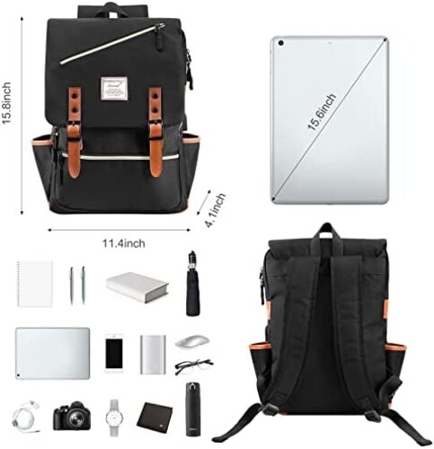 신학기 가방 미국 백팩 USB 충전 포트가 있는 Mecrowd 빈티지 노트북 수납 남성용 15.6인치 블랙-630493