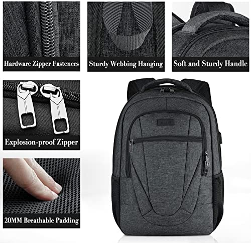 신학기 가방 미국 백팩 USB 충전 포트가 있는 방수, 비즈니스 도난 방지 내구성이 뛰어난 남성용 17인치, 블랙-630485