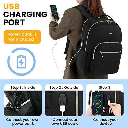 신학기 가방 미국 백팩 에이미젬 노트북 수납 여성용 여행, USB 충전 포트가 있는 방수 15.6인치 노트북 수납 블랙-630484