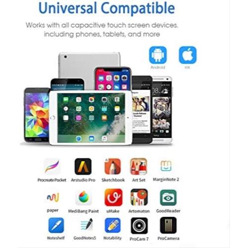 스타일러스 펜 미국 터치 스크린용 액티브, 아이폰 아이패드와 호환되는 iPhone 아이패드 및 기타 태블릿을 사용하는 충전식 1.5mm 파인 포인트(흰색)-634050