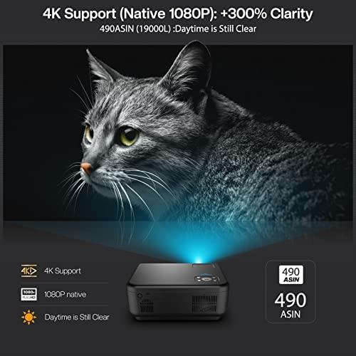 휴대용 미니 빔 프로젝터 미국 WiFi 및 블루투스를 지원하는, Tkisko 490ASIN 19000L 네이티브 1080P 야외 비디오 4K 지원