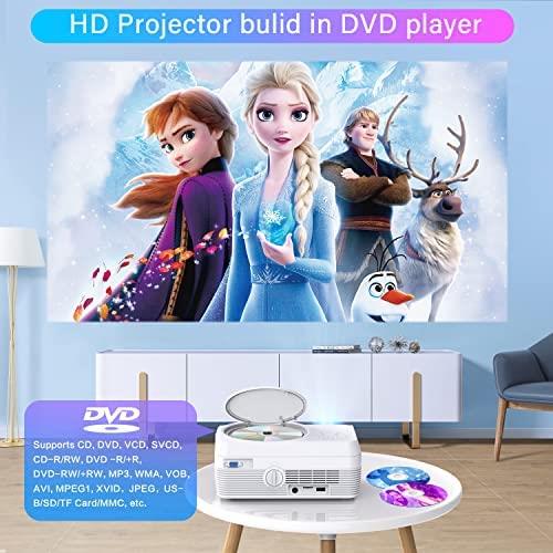 휴대용 미니 빔 프로젝터 미국 풀 HD 블루투스 내장 DVD 플레이어, 8500LM 1080P 지원, 야외 영화용 휴대용, 250인치 홈 시어터