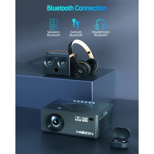 휴대용 미니 빔 프로젝터 미국 WiFi 및 블루투스를 지원하는 4K - HISION 5G 블루투스 풀 HD 1080P 영화 게임 10000L