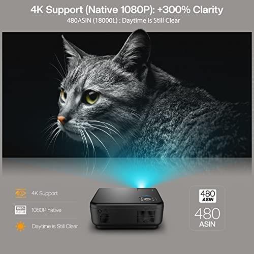 휴대용 미니 빔 프로젝터 미국 WiFi 및 블루투스를 지원하는, Tkisko 490ASIN 19000L 네이티브 1080P 야외 비디오 4K 지원