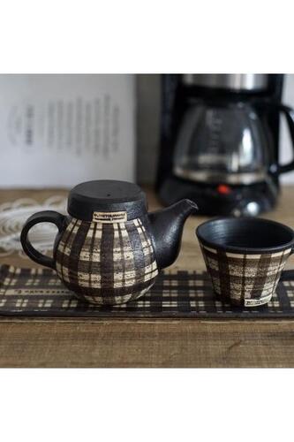 디자인 엔틱 카페 머그컵 일본 도자기 식기 체크 커피 홍차 머그잔 믹서 스푼 홀더