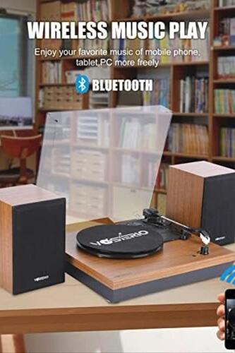 레트로 블루투스 레코드 턴테이블 빈티지 Vosterio Bluetooth 플레이어, 입력 기능이 있는 3단 벨트 구동 -640844