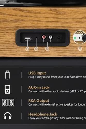 레트로 블루투스 레코드 턴테이블 빈티지 스피커 휴대용 플레이어 지원 USB AUX-in 헤드폰 RCA 라인-아웃 조절식 니들 압력 3단 벨트 구동-640811