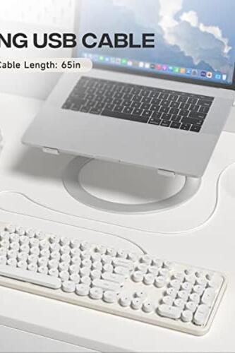 레트로 키보드 미국 아텔러스 USB 유선 컴퓨터 숫자 패드가 있는 풀 사이즈(크림색 흰색)-640962