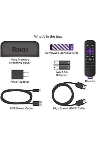 로쿠 프리미어 스트리밍 미디어 플레이어 HD/4K/HDR 심플 리모트 및 프리미엄 HDMI 케이블, 블랙 미국-642360