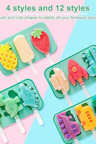 Meekoo 4pcs Ice Pop Mold for Kids 실리콘 케이크 틀 재사용 가능한 스틱 스택 그린 팝 미국 아이스크림 메이커 몰드-642572