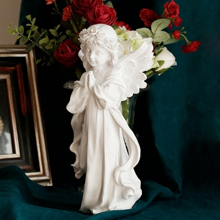 미니조각상 장식품 유럽식 복고풍의 낡은 흰색 소녀 천사 장식품 진열 미식석-22293192496117