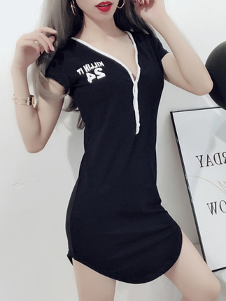 클럽 여성 원피스  여름 신상 클럽 여성복 패션 딥 브이넥 반팔 화이트-22293192499685