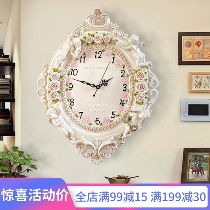 인테리어 인기 예쁜 벽시계 유럽식 복고 괘종시계 거실 전원 시계 창의적이고 개성 있는 천사시계-503009