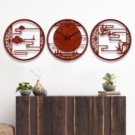인테리어 인기 예쁜 벽시계 신중국식 거실 벽시계 고전시계 중국풍 정음 목시계 가정용-503115