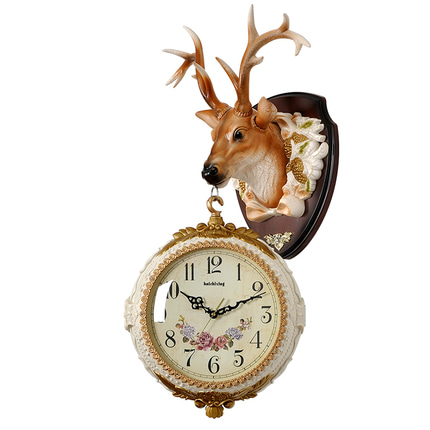 인테리어 인기 예쁜 벽시계 개성 사슴머리 장식 벽걸이 패션 정음괘 시계 미식가정 양면-503242