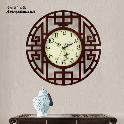 인테리어 인기 예쁜 벽시계 중국풍 목제 대형 거실 장식 벽시계 아이디어 신중국식 가정-503250