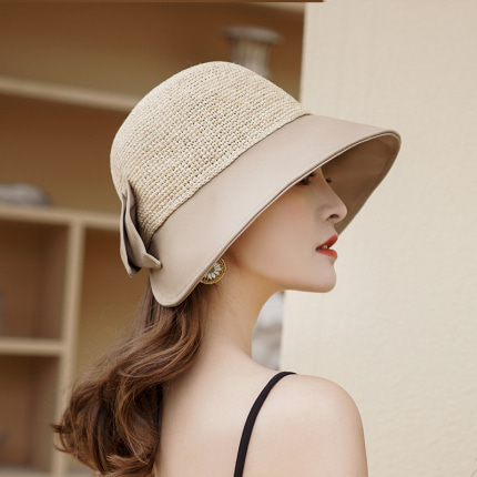 사파리모자 선캡 밀짚모자 여자 여름 챙 비치 모자 에어 리본-516551