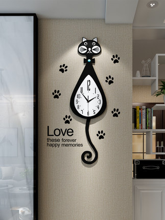 고양이 벽시계북유럽 귀여운 고양이 시계 벽시계 거실 모던 심플 크리에이티브 정음 시계-519542
