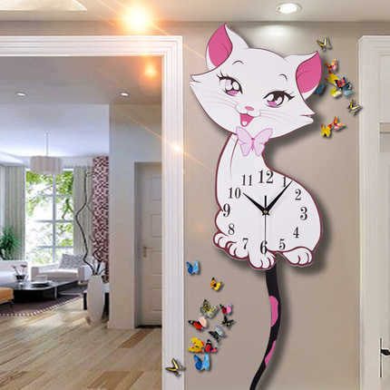 고양이 벽시계귀여운 고양이 시계 벽시계 거실 창의적이고 모던한 장식 심플-519553
