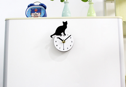 고양이 벽시계크리에이티브 귀여운 고양이 3D 냉장고 시계 거실 주방 자석이 냉장고를 빨아들일 때-519558