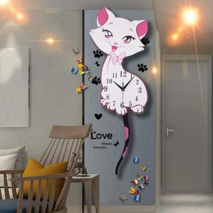 고양이 벽시계귀여운 고양이 종 꼬리시계 흔들 벽면 종 거실 종 주방 석영-519620
