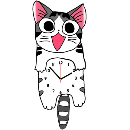 고양이 벽시계크리에이티브 캐릭터 귀요미 캣 시계 유치원 거실 침실-519645