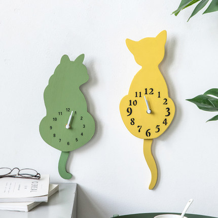 고양이 벽시계북유럽 귀여운 고양이 창의적 시계 아트 괘종 거실 개성 패션 홈-519652
