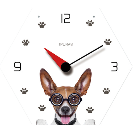 강아지 벽시계강아지 심플 패션 벽시계 애완동물 가게 벽면 육각정음 시계걸이-519706