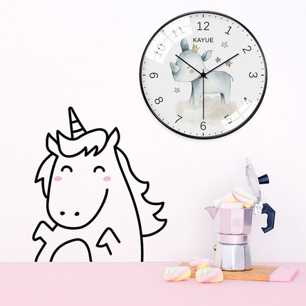 캐릭터 동물 벽시계시계 가정용 귀요미 벽시계 코뿔소 캐릭터 벽걸이 아이디어-519932