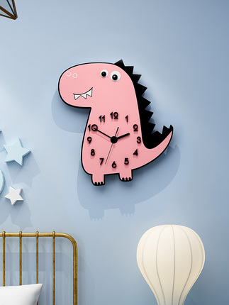 캐릭터 동물 벽시계창조적인 캐릭터 핑크공룡 시계 벽시계 거실 가정용 패션 모던 심플-519951