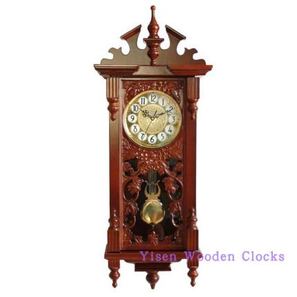 앤틱 빈티지 시계 미국식 원목 조각 무늬 벽시계 유럽식 골동품 거실의 네모난 중식 시계-520285