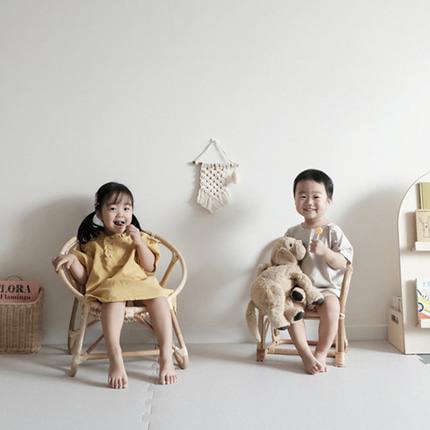 라탄 스툴 건강 의자 북유럽 등나무 어린이 의자 등받이 홈 베이비 시트 쿠션-520489