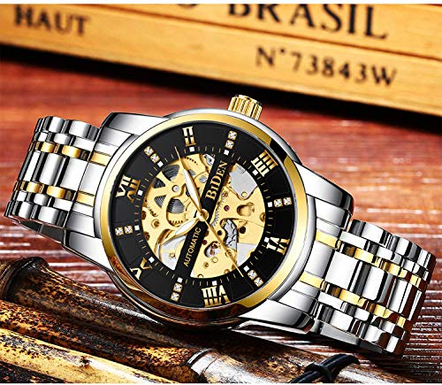 남성 시계 Mechanical Automatic SelfWinding Stainless Steel Skeleton Luxury 방수 Diamond Dial Wrist Watches for 남성 시계 -53 미국출고 -538114