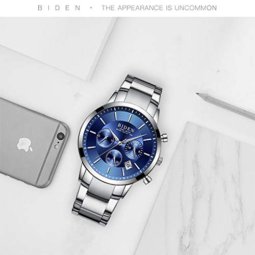 Watch,남성 시계,Sport Casual Fashion Business Wrist Watch,Stainless Steel 방수 Silver Multifunctional Chronograph -53811 미국출고 -538118