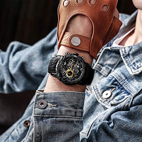 남성 시계 Chronograph Big Face 방수 Date 아날로그 Quartz Watch 3D Dragon Designer Wrist Watches 미국출고 -538120