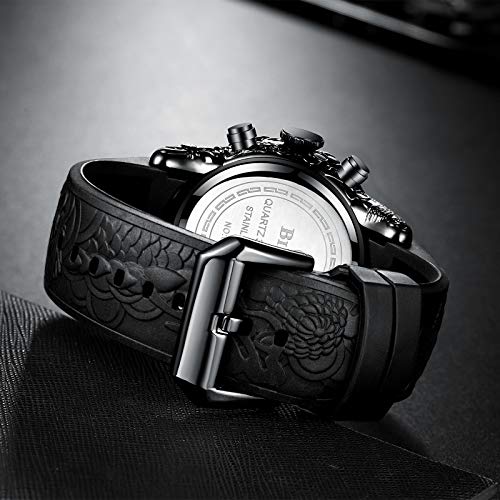 남성 시계 Chronograph Big Face 방수 Date 아날로그 Quartz Watch 3D Dragon Designer Wrist Watches 미국출고 -538120