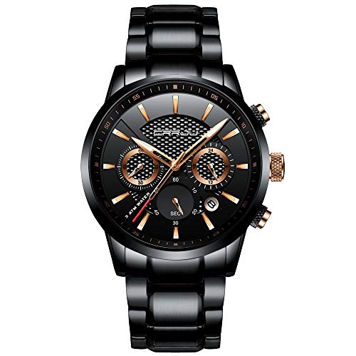 CRRJU Brand 남성 시계s Business Casual Chronograph Quartz 방수 Wristwatch Black Stainless Steel Strap  미국출고 -538128