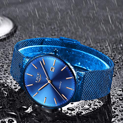 LIGE 남성 시계 UltraThin 방수 Stainless Steel Mesh Wrist Watches Bussiness Dress with Date 아날로그 미국출고 -538135