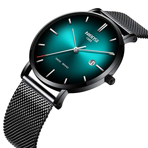 남성 시계s Watch Ultra Thin Wrist Watches for 남성 시계 Fashion 방수 Dress Black Stainless Steel Band  미국출고 -538140