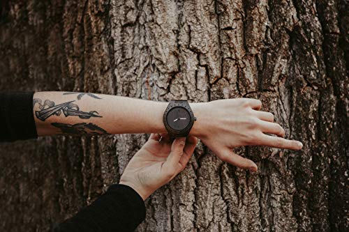 나무손목시계 LAiMER 나무시계 손목시계 블랙 에디션 우드시계 야광 아날로그 남성용 쿼츠시계 Ø 50mm 천연 나무-550254
