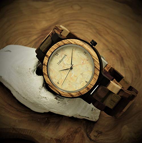 나무손목시계 수제 Holzwerk Germany® 남성용 에코 내추럴 우드시계 아날로그 클래식 쿼츠시계 브라운 화이트 대리석 디자인 다이얼-550268