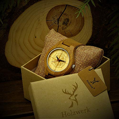 나무손목시계 Handcrafted Holzwerk Germany ® 나침반 에코 여성용 에코 내추럴 우드시계 가죽 아날로그 클래식 쿼츠시계-550275