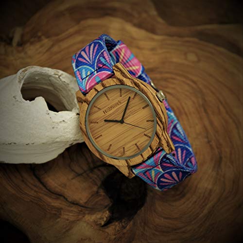 나무손목시계 수제 Holzwerk Germany® 여성용 남성용 Boho 내추럴 나무시계 나무 손목시계 다채로운 퍼플 핑크 블루 브라운 -550283