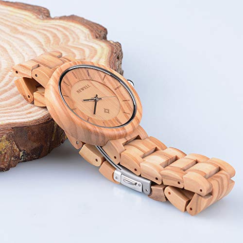 나무손목시계 BEWELL 여성용 손목시계 나무 스트랩 아날로그 쿼츠 무브먼트 W155A-550310