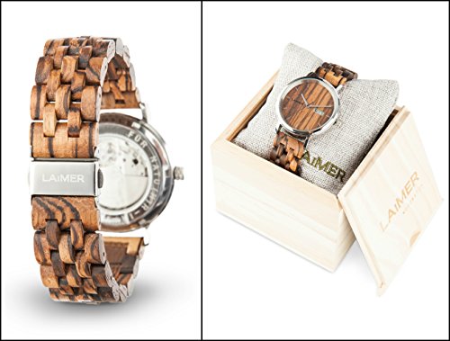 나무손목시계 ebrano 나무로 만든 LAiMER 남성용 손목 시계 ROBERTO Mod. 0064-스테인리스 스틸 케이스와 나무 팔찌-550324