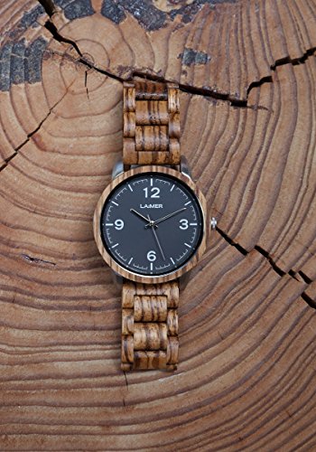 나무손목시계 Zebrano 나무로 만든 LAiMER 남성용 손목 시계 ELIA Mod. 0087-구조화 된 나무 스트랩 아날로그 쿼츠 시계-550325
