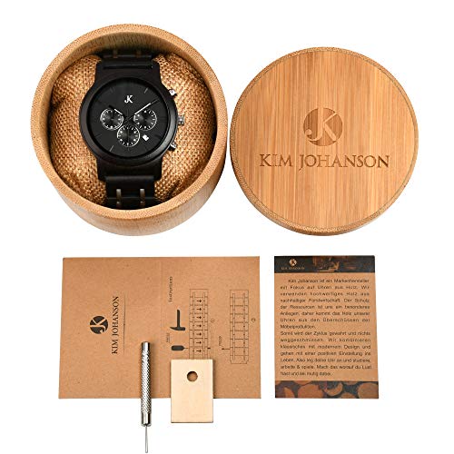 나무손목시계 Kim Johanson 남성용 목재 스테인리스 스틸 손목 시계 그래프 핸드 메이드 쿼츠 아날로그 시계-550332